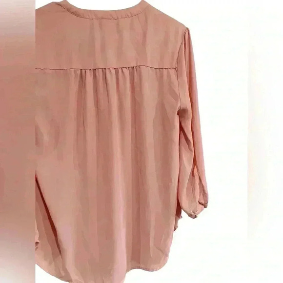 Torrid Pink Tie Neck Flowy Sheer Long Sleeve Blouse - Picture 6 of 7